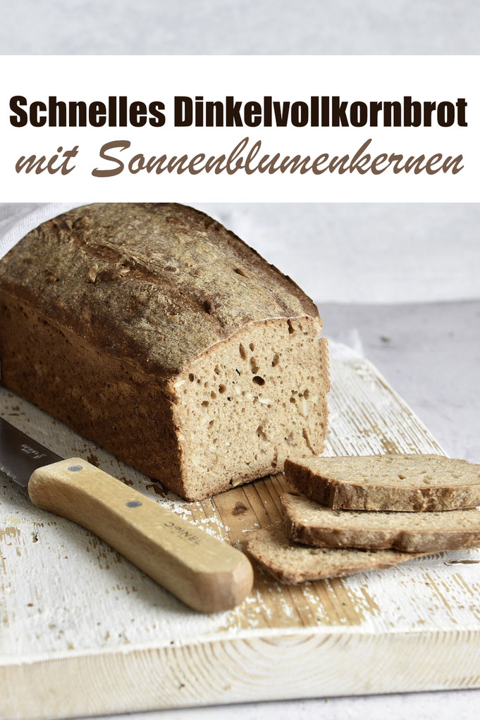 Schnelles Dinkelvollkornbrot mit Sonnenblumenkernen aus dem Thermomix, mit Roggenvollkornmehl, einfach zu machen, Teig mixen, in die Kastenform geben und backen