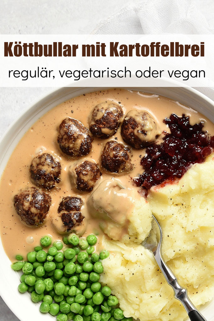 Köttbullar mit Kartoffelbrei, regulär, vegetarisch oder vegan machbar, alle Varianten im Rezept aufgeführt, einfach und lecker, Familienküche, Familienessen, Klassiker