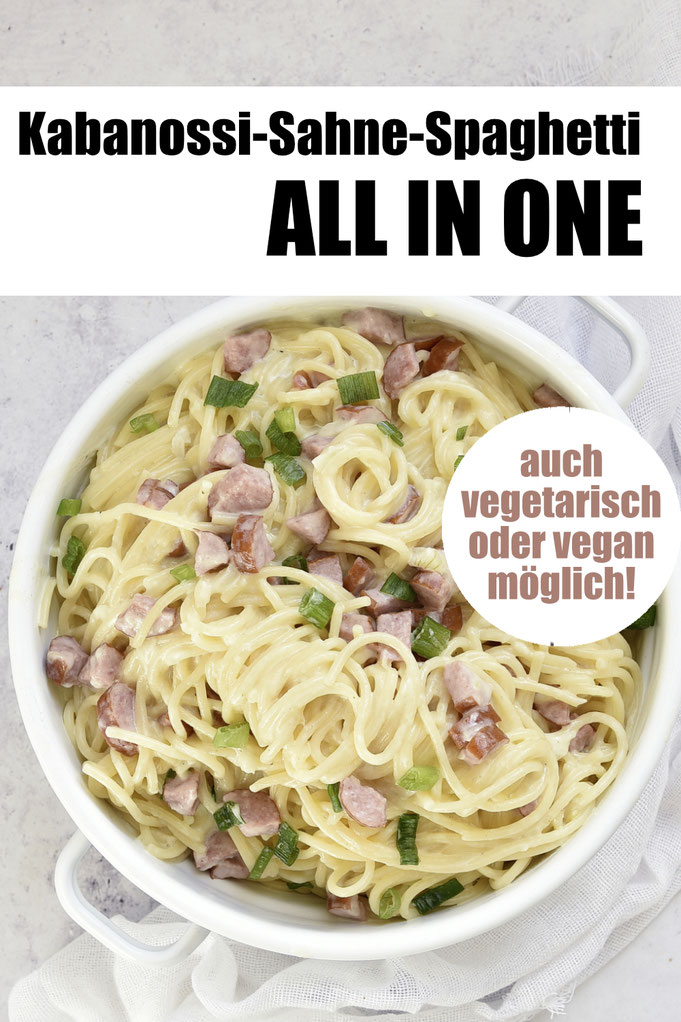 Kabanossi Sahne Spaghetti - vegetarisch und vegan möglich, als ALL IN ONE Rezept für den Thermomix, Familienküche, Soulfood, Mittagessen für die Familie, Kochen für Kinder, einfach und lecker