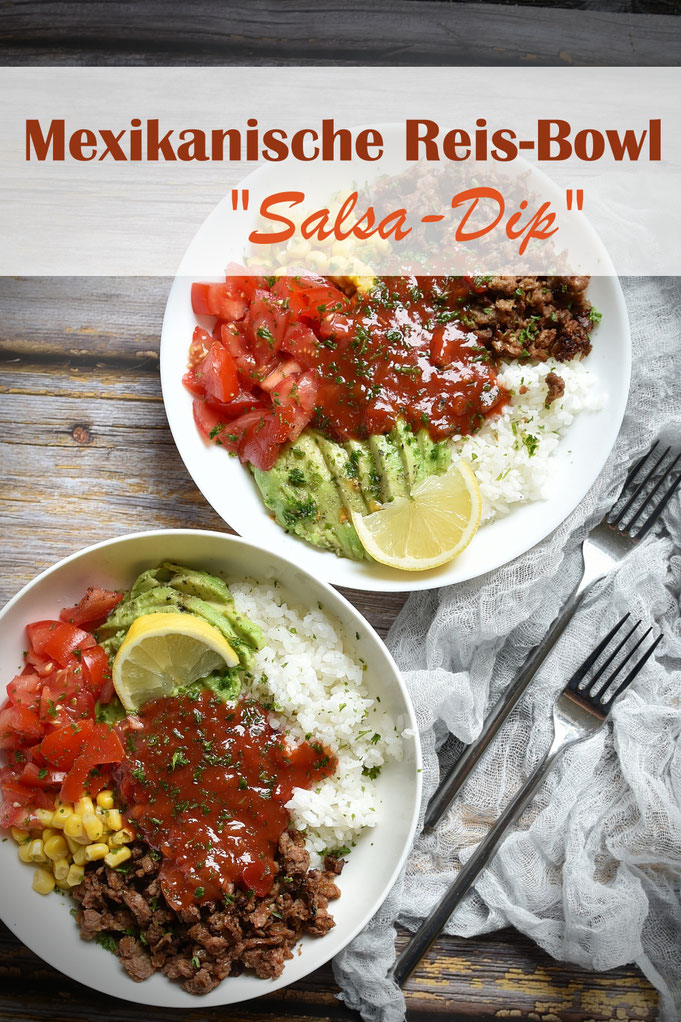 Mexikanische Bowl mit Reis, Hack, Tomaten und Mais sowie einem Salsa Dip als Soße, fruchtig-tomatig mit leichter Schärfe, wenn man mag, Thermomix, einfache Rezepte, Rezept, Familienküche, Familienkost, kinderfreundlich, Meal Prep