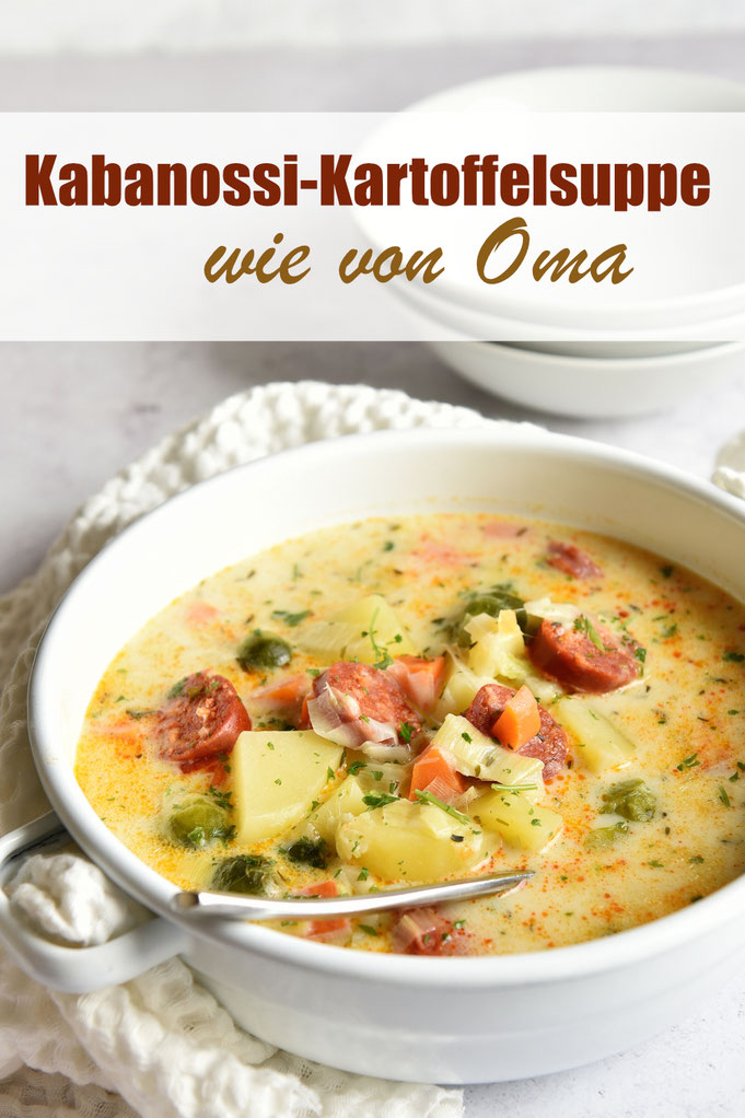 Kabanossi Kartoffelsuppe wie von Oma, Familienklassiker, einfach und lecker, perfekte Suppe für kalte Tage, Thermomix Rezept, vegetarisch und vegan machbar, siehe Details im Rezept