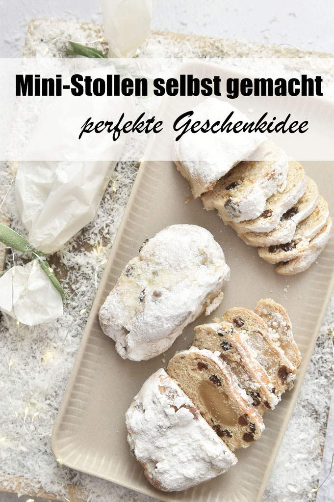 Mini Stollen in Brötchengröße selbst gemacht als Geschenk aus der Küche, mit Schritt für Schritt Anleitung anhand von Bildern, mit Thermomix oder ohne Thermomix, Weihnachtsgeschenke aus der Küche, Beitrag enthält Werbung