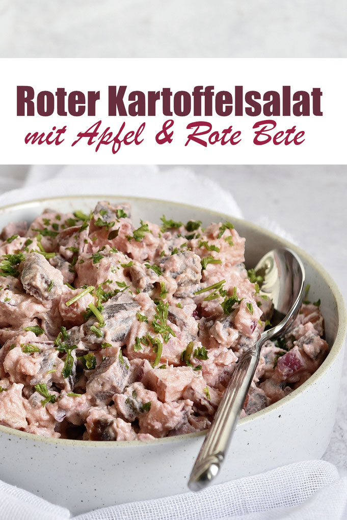 Roter Kartoffelsalat mit Apfel und Rote Bete, mit Schmand-Dressing und Gewürzgurken, lecker, frisch und knackig durch den Apfel, Buffet Ideen, Kartoffelsalat mal anders, Dressing aus dem Thermomix