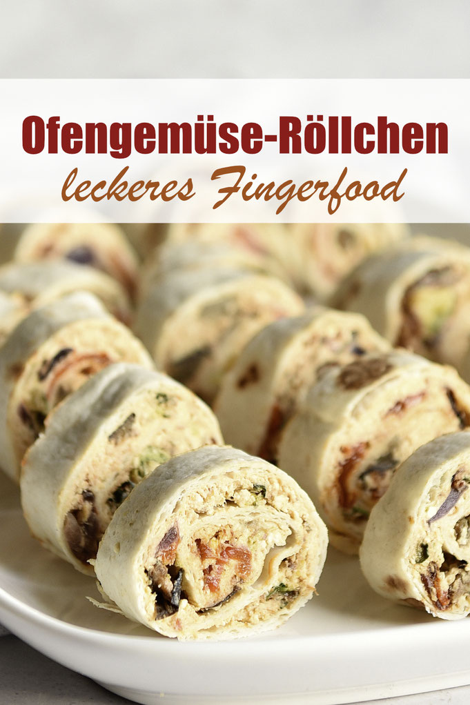 Ofengemüse Röllchen als leckeres Fingerfood mit Tortilla Wraps gemacht, Füllung mit Ofengemüse und Feta, einfach und lecker, Buffet Ideen, vegan und vegetarisch, Thermomix und Airfryer