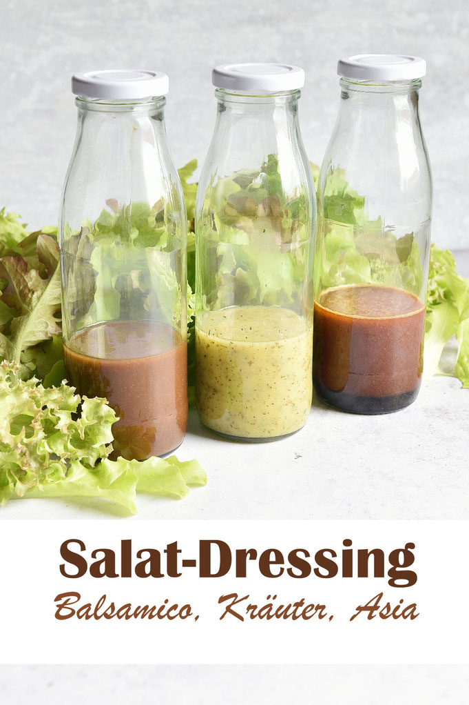 Salatdressing auf Vorrat: Asia Dressing mit Sesam, Chili und Honig, Kräuter Vinaigrette, Balsamico Dressing, Thermomix, Rezept, einfach und lecker