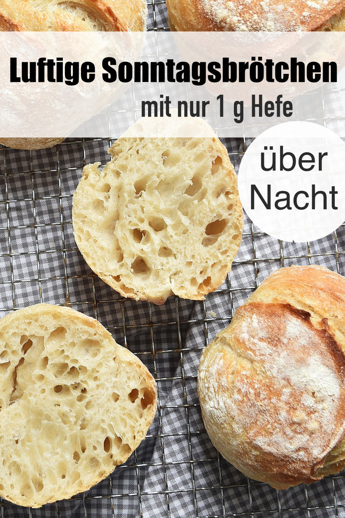 Brötchen über Nacht mit ganz wenig Hefe und einer ganz luftigen Krume, Thermomix, Sonntagsbrötchen, anfängertauglich