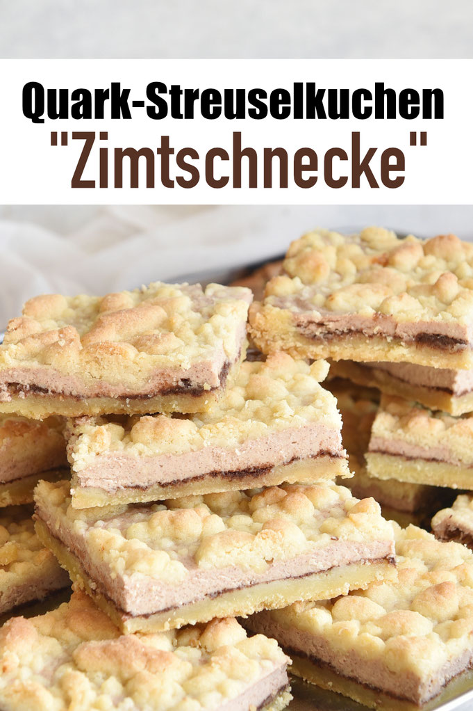 Quark-Streuselkuchen Zimtschnecke - Mürbeteig mit einer Zimt-Schnecken-Butter, darauf eine Quarkschicht, die ebenfalls leicht nach Zimt schmeckt, getoppt mit leckeren Streuseln - ein wunderbar saftiger Kuchen, der nach Zimtschnecken schmeckt, Thermomix