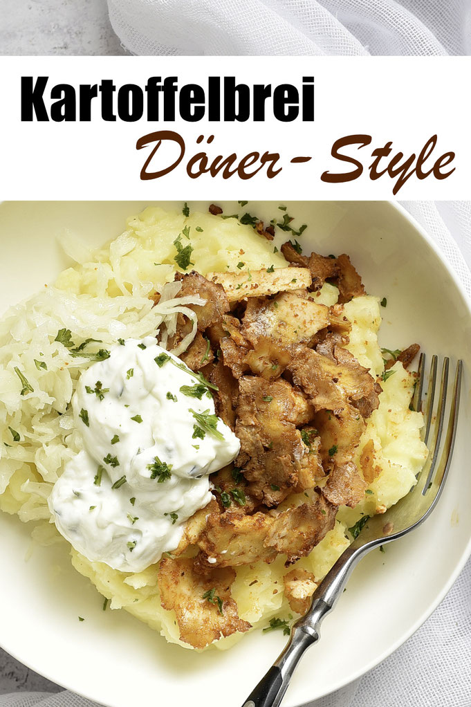 Kartoffelbrei Döner Style, Kartoffelbrei aus dem Thermomix, Döner z.B. vegetarisch oder vegan selbst gemacht mit Tofu + Airfryer oder mit echtem Fleisch, + Krautsalat und Tzatziki, perfektes Teenager-Essen, einfach und lecker