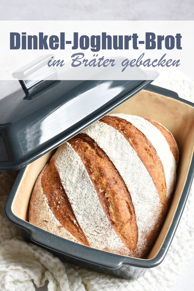 Dinkel Joghurt Brot im Steingutbräter gebacken, einfach zu machen daher auch anfängertauglich, Teig aus dem Thermomix, vegan möglich, selber Brot backen, einfache Rezepte