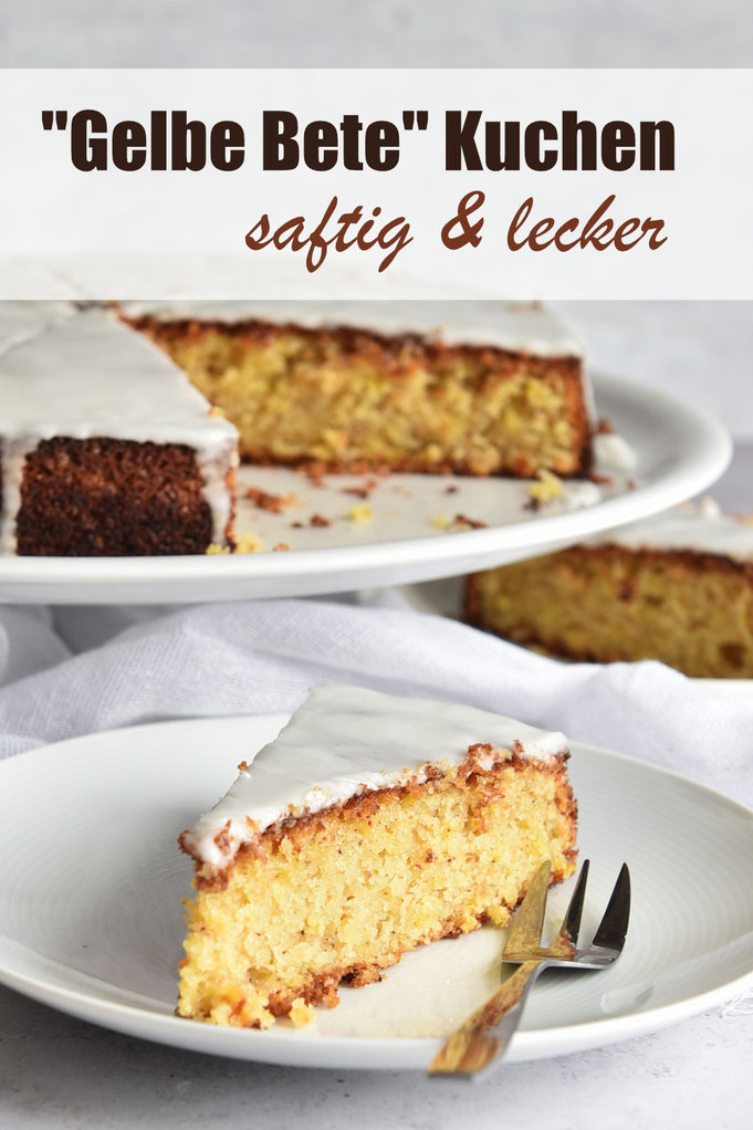 Gelbe Bete Kuchen, saftig und lecker - ähnlich wie ein Karottenkuchen, aber mit Zitronenzuckerguss, wahlweise geht auch Schokoguss, Thermomix Rezept