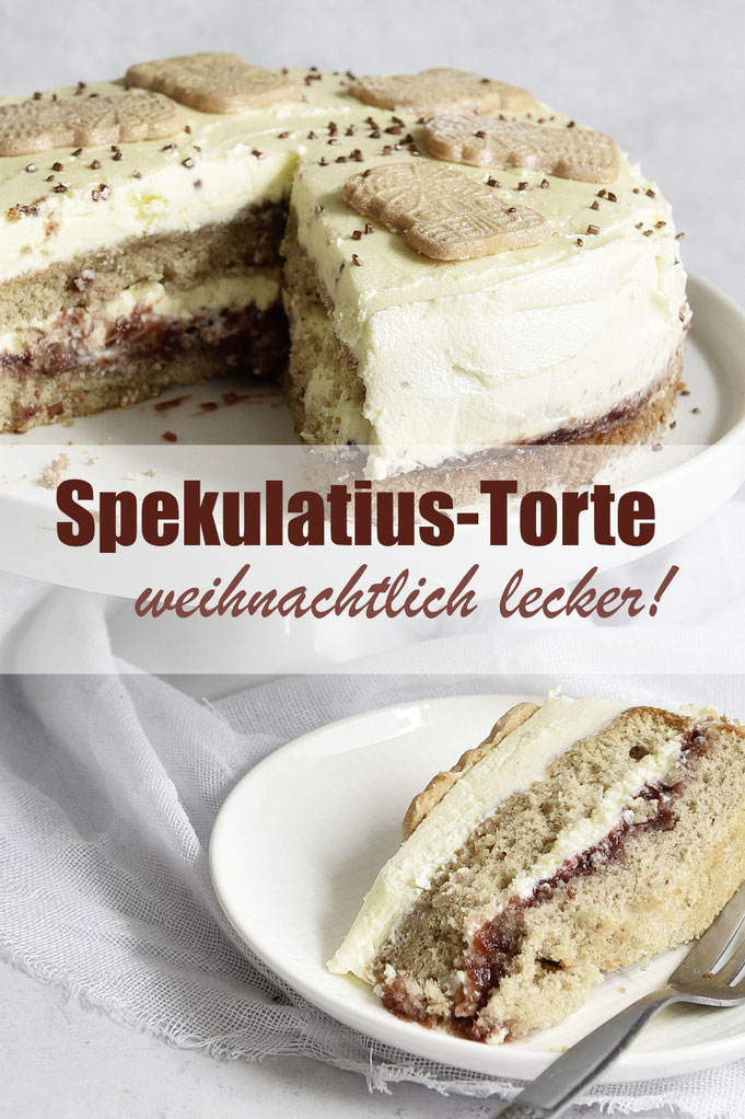 Spekulatiustorte - mit Biskuitboden mit Spekulatiusgeschmack, Kirschmarmelade und Mascarpone-Sahne-Creme, einfach zu machen im Thermomix, Weihnachtstorte, weihnachtliche Torte, Backen zur Weihnachtszeit, einfach und lecker