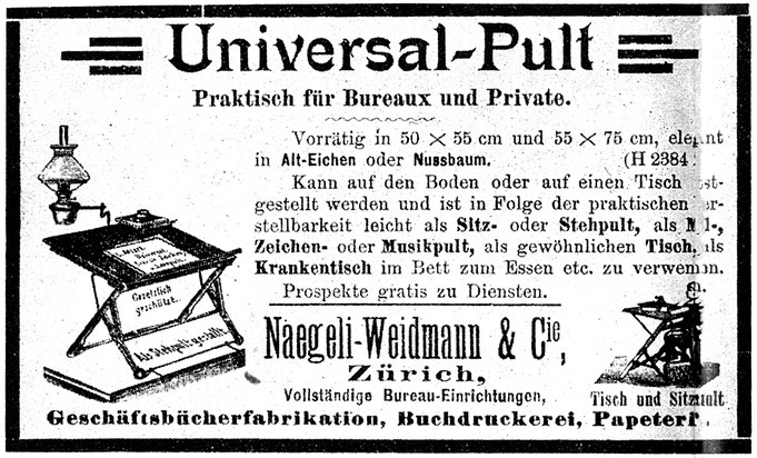 1897 Inserat Naegeli-Weidmann Universal-Pult