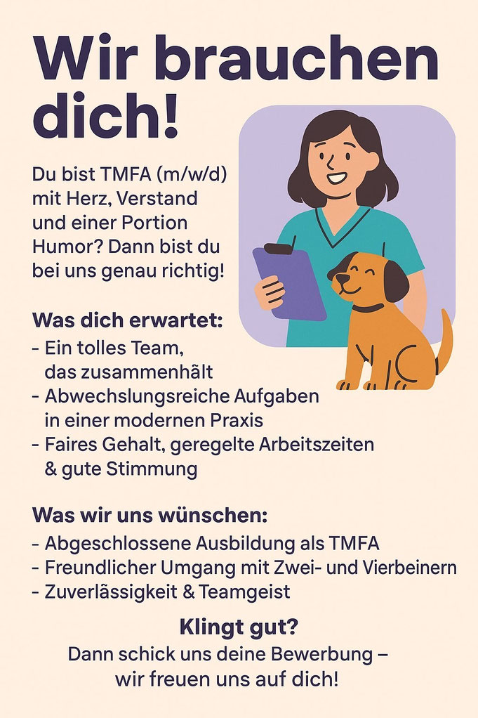 Stellenangebot TFA Tiermedizinische Fachangestellte gesucht Vollzeit / Teilzeit