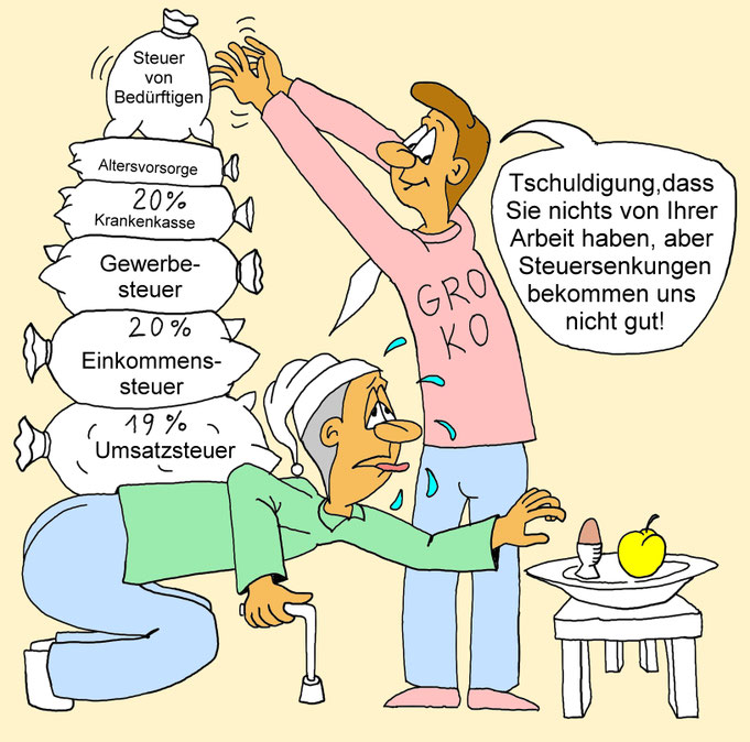 Karikatur Steuersenkung, Steuererhöhung, Steuer - Portrait vom Foto
