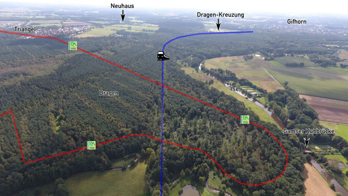 Verlauf der Eisenbahntrasse der ehemaligen Allertalbahn durch den Dragen