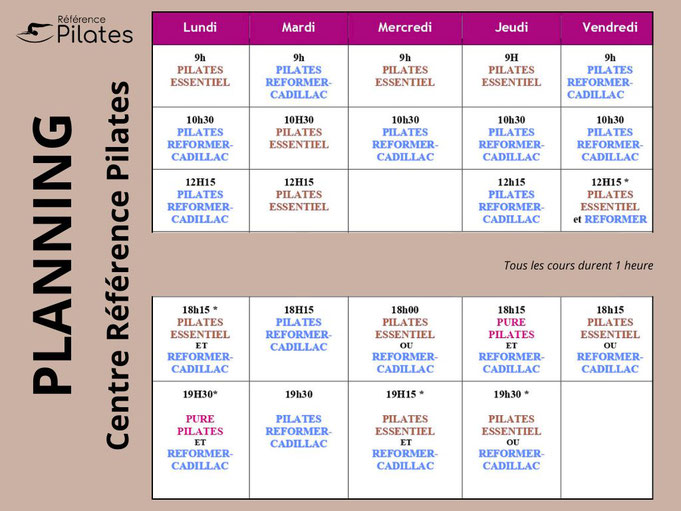 Planning du Centre Référence Pilates à Saint-Avertin