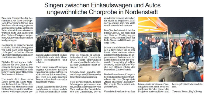 ﻿Singen zwischen Einkaufswagen und Autos ungewöhnliche Chorprobe in Nordenstadt