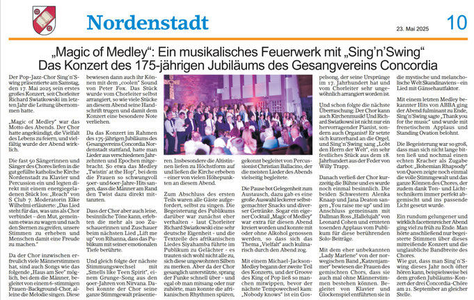 Pop-Jazz-Chor Sing'n'Swing "Magic of Medley" Ein musikalisches Feuerwerk mit "Sing'n'Swing" 23.05.2025 EA