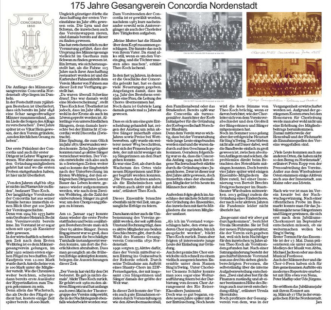 175 Jahre- GV Concordia 1850  Nordenstadt e.V. Bericht E.A. 28.3.2025 Text Jan