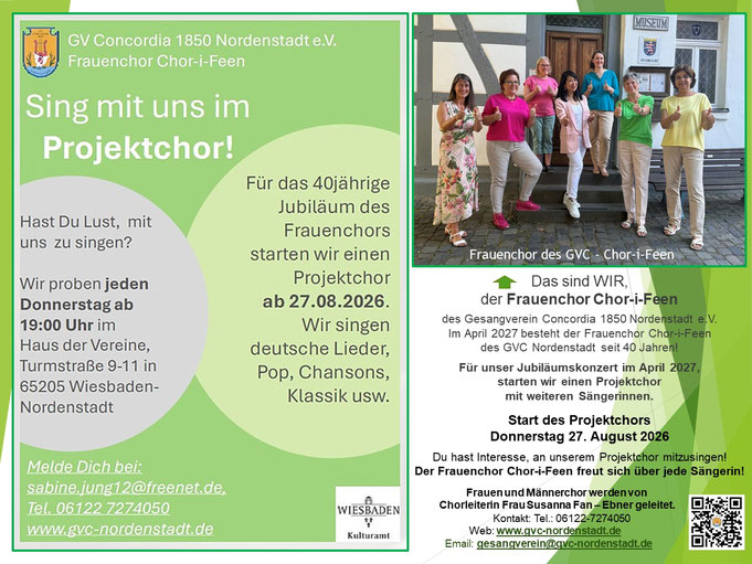 Projektchor mit Frauenchor-Chor-i-Feen des GVC Nordenstadt- startet am 27. August 2026 