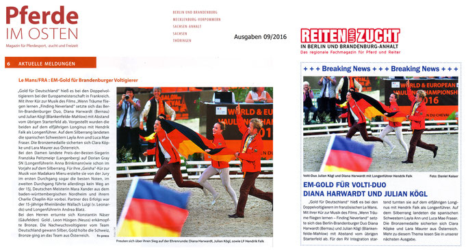 Das Duoteam des RVI wird Junioren-Europameister, erschienen in der Ausgabe 09/2016 "Reiten und Zucht"