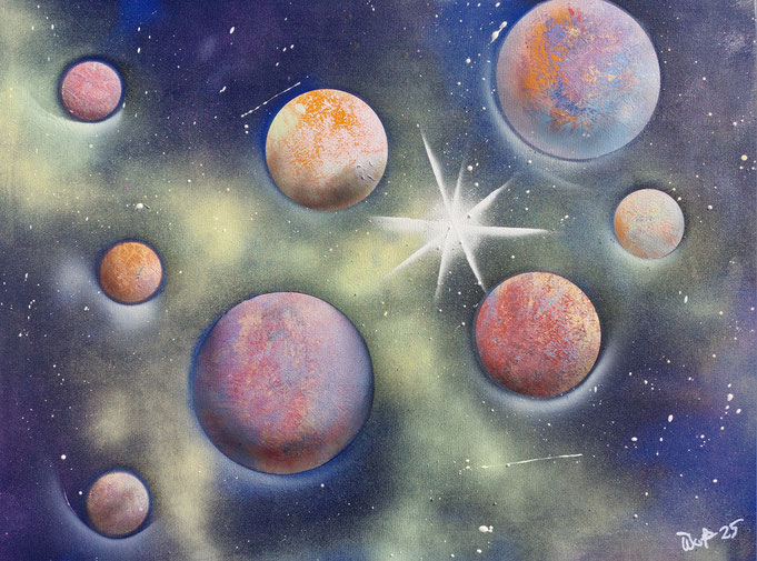 Unendliche Welten - gesprayt auf Leinwand, 80 x 60 cm, 2025