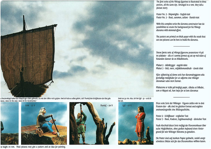 Poster mit Schiffsmodell und Wikinger Handwerkern, modelliert von Manfred Porath und bemalt von Ursula Porath