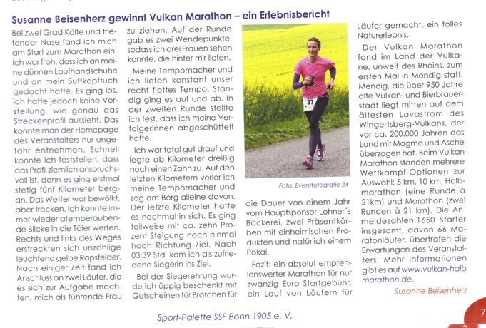 VulkanMarathon Bericht in "Sportpaltette" Bonn (Vereinzeitung SSF Bonn)