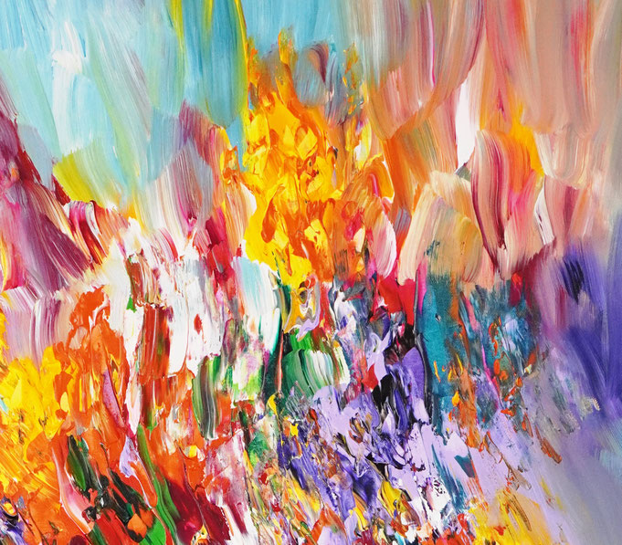 Detailfoto des abstrakten, vielfarbigen Gemäldes im Hochformat von dem Kunstmaler Peter Nottrott