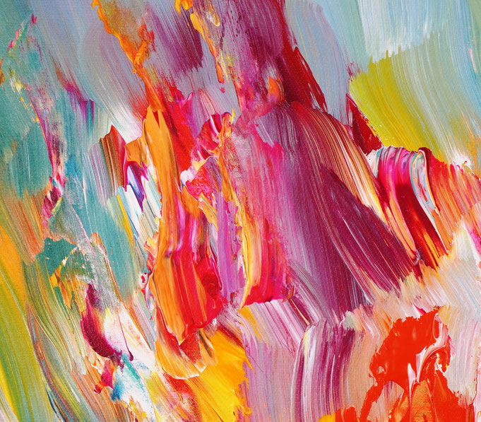 Detailfoto des abstrakten, vielfarbigen Gemäldes im Hochformat von dem Kunstmaler Peter Nottrott
