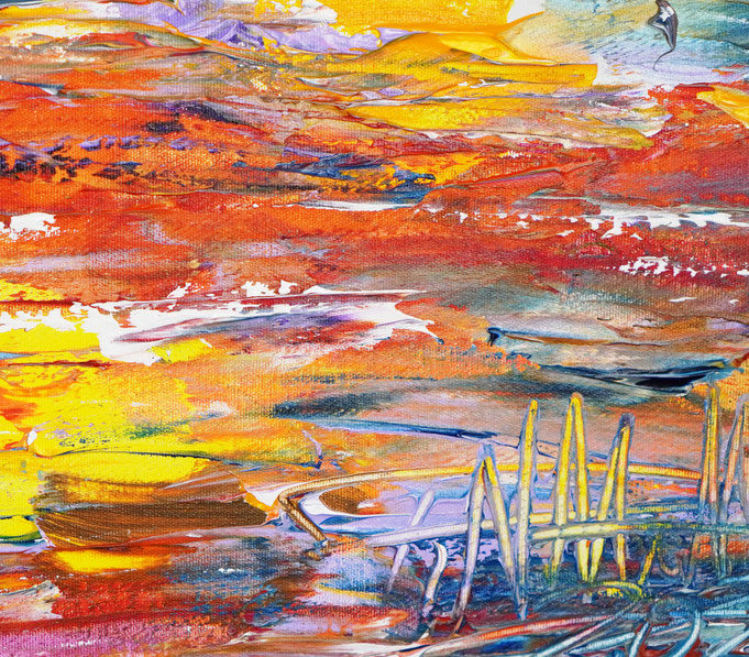 Detail des abstraherten Segelboot-Gemälde im Sonnenuntergang