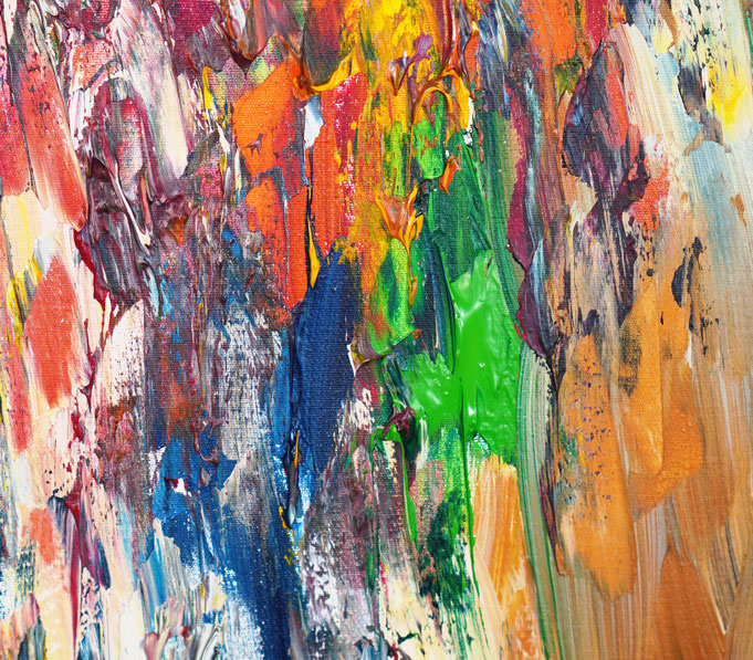 Detailfoto des abstrakten, vielfarbigen Gemäldes A Special Day L 5 im Hochformat von dem Kunstmaler Peter Nottrott
