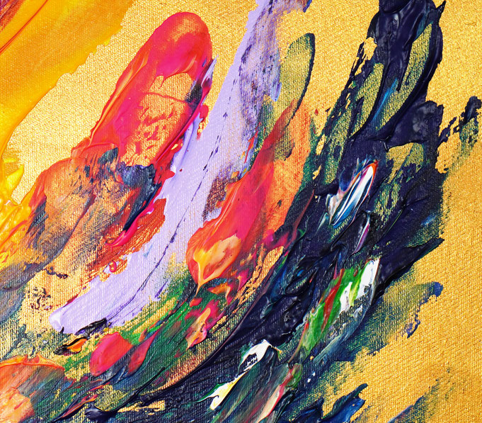 Detailfoto des abstrakten, gold bunten Gemälde Gold Pieces L 1 vom Kunstmaler Peter Nottrott