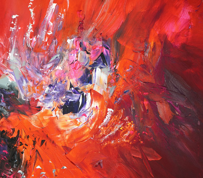 Detail des abstrakten, lebhaften Gemäldes im Großformat, Acryl auf 3,6 qm Leinwand