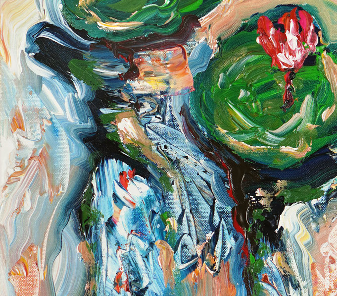 Detail des floralen, abstrahierten Acrylgemädes auf Leinwand vom Kunstmaler Peter Nottrott