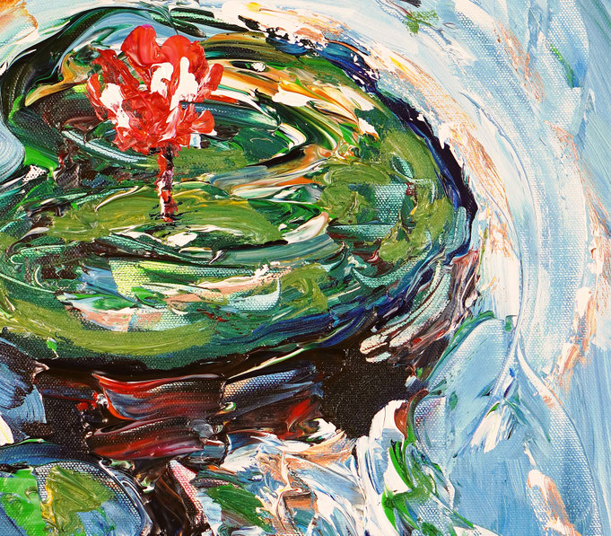 Detail des floralen, abstrahierten Acrylgemädes auf Leinwand vom Kunstmaler Peter Nottrott