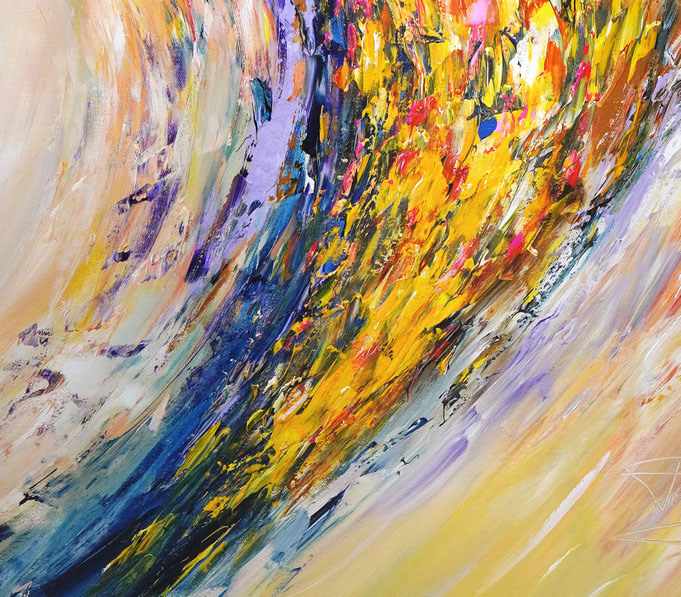 Detailfoto des abstrakten, vielfarbigen Gemäldes im Hochformat von dem Kunstmaler Peter Nottrott