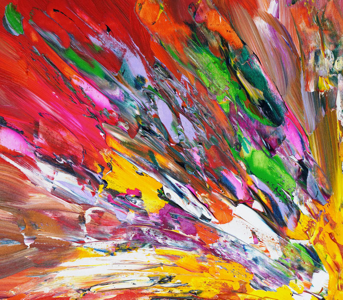 Detail des abstrakten, rot bunten Gemäldes