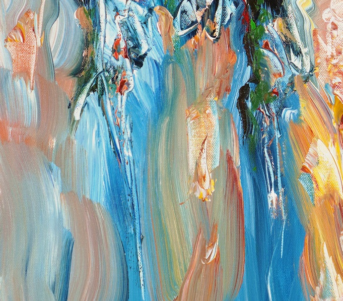 Detail des floralen, abstrahierten Acrylgemädes auf Leinwand vom Kunstmaler Peter Nottrott