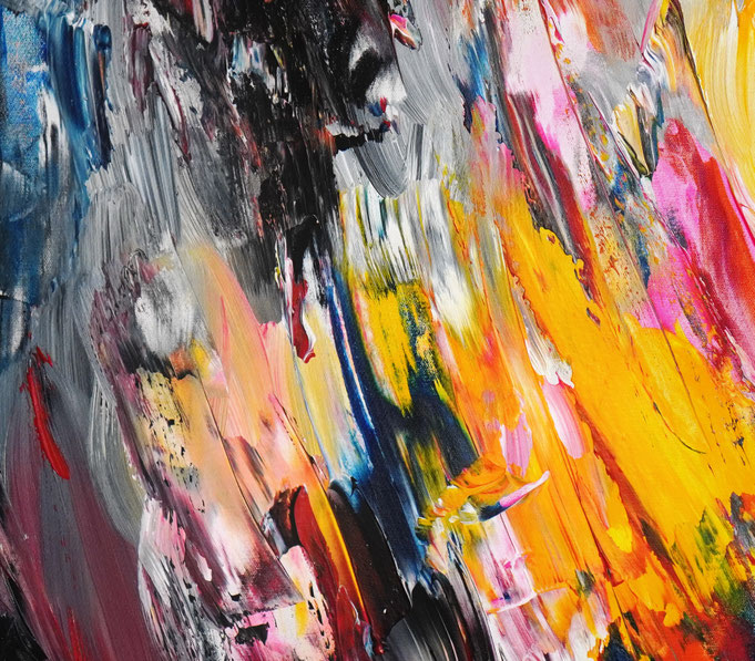 Detailfoto des abstrakten, vielfarbigen Gemäldes A Special Day L 6 im Hochformat von dem Kunstmaler Peter Nottrott