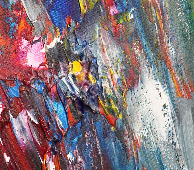 Detailfoto des abstrakten, vielfarbigen Gemäldes A Special Day L 6 im Hochformat von dem Kunstmaler Peter Nottrott