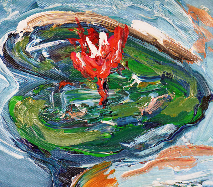 Detail des floralen, abstrahierten Acrylgemädes auf Leinwand vom Kunstmaler Peter Nottrott
