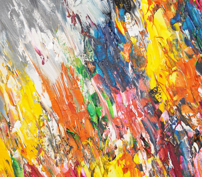 Detailfoto des abstrakten, vielfarbigen Gemäldes A Special Day L 5 im Hochformat von dem Kunstmaler Peter Nottrott