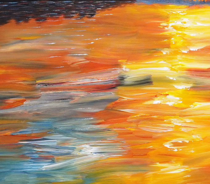 Detail des großen Sonnenuntergangsgemälde, Acryl auf Leinwand, Unikat