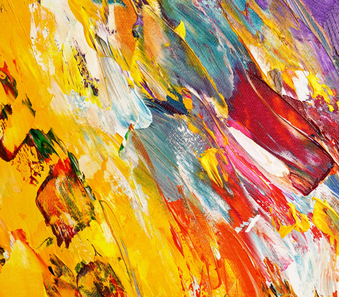 Detail des abstrakten Gemäldes. Rot buntes, detailliertes Acrylbild auf Leinwand 
