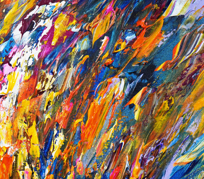 Detailfoto des abstrakten, vielfarbigen Gemäldes im Hochformat von dem Kunstmaler Peter Nottrott