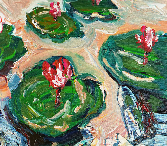 Detail des floralen, abstrahierten Acrylgemädes auf Leinwand vom Kunstmaler Peter Nottrott