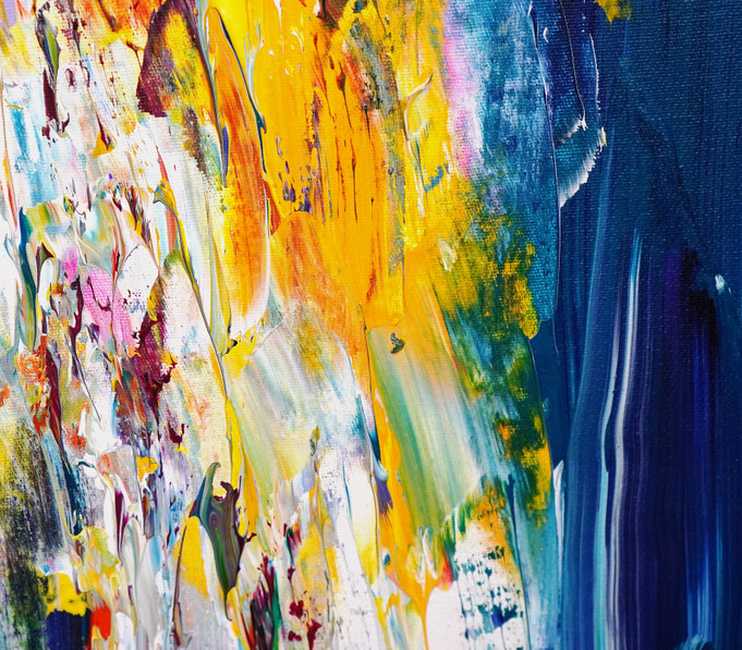 Detailfoto des abstrakten, vielfarbigen Gemäldes im Hochformat von dem Kunstmaler Peter Nottrott