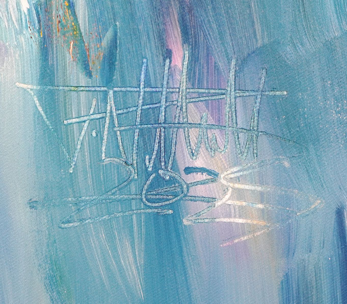 Signatur und Entstehungsjahr auf dem Gemäldes Seaside Rendezvous M 6 vom Kunstmaler Peter Nottrott