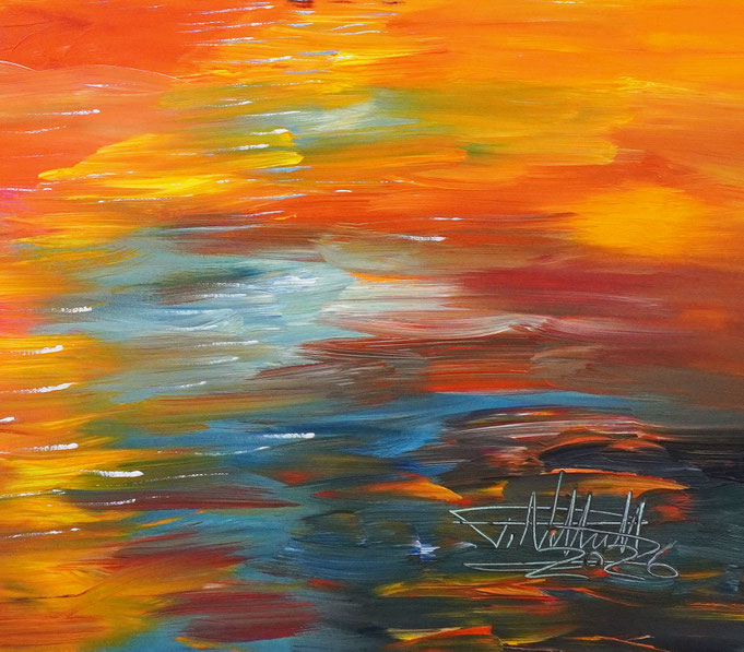 Detail des großen Sonnenuntergangsgemälde, Acryl auf Leinwand, Unikat